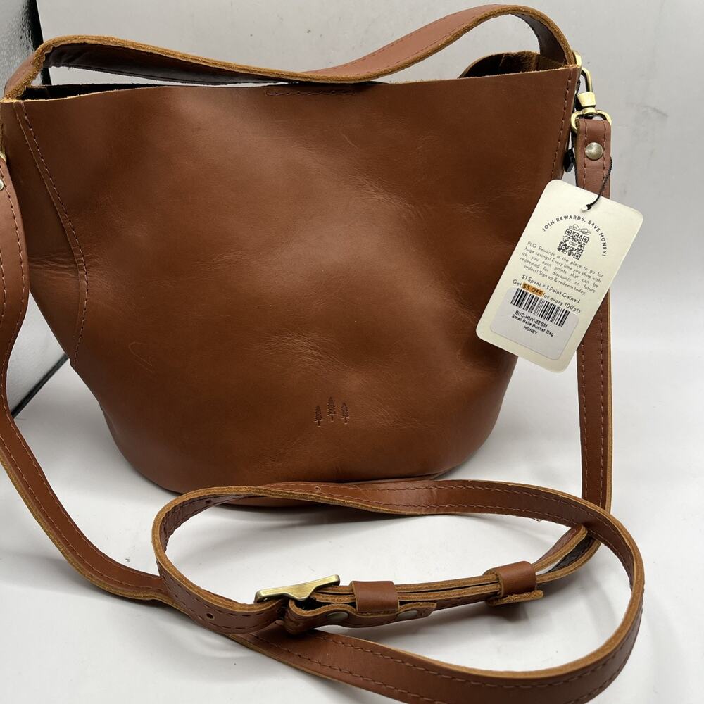 Portland Leather Small Belle Bucket Bag Top Handle Crossbody Strap Honey Brown